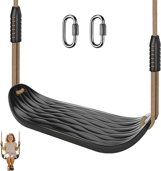 SELEWARE Plastic Swing Seat, Non-Slip Tree Swing for Kids & Adults, Heavy Duty Playground Swing Set Accessories with Adjustable Ropes, Comfortable U-Shape Swing for Indoor/Outdoor Backyard, Black