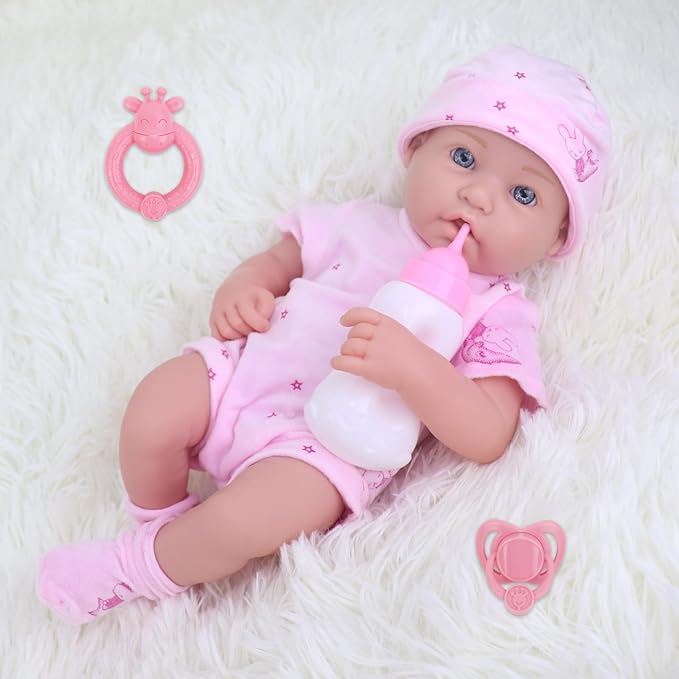 UNICORN ELEMENT 14 Inch Baby Doll with Baby Doll Clothes and Accessories, Reborn Vinyl Body 14” Dolls Playsets with Pacifier, Feeding Bottle Etc, Great Gift for Toddlers 3+