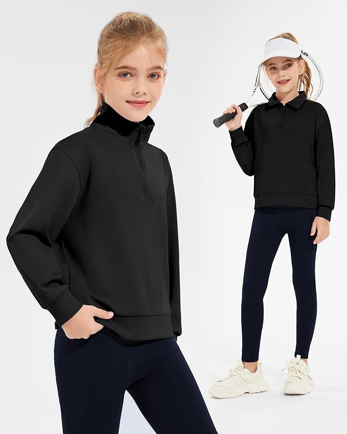 Girls Quarter Zip Sweatshirt Long Sleeve Pullover Tops Kids Casual Spring Outfits for Teen Girls, 5-14 Years