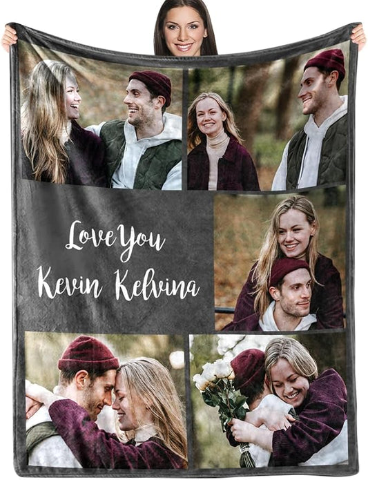 ICELIETE Custom Blanket with Picture Customized Fleece Photo Blanket for Couples Gifts Personalized Blankets and Throws Christmas Valentines Day Gifts for Boyfriend Girlfriend