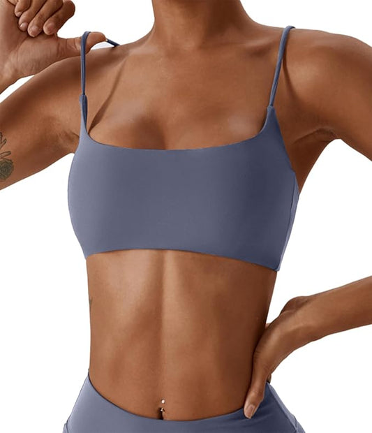 Comper Women's Sports Bras Wirefree Racerback Workout Bras Sexy Thin Straps Yoga Sport Bras with Removable Pads