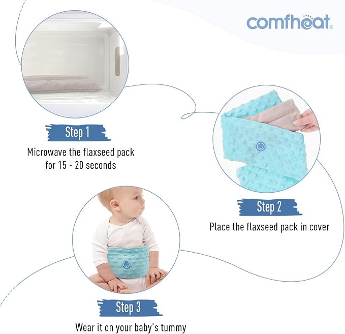 Colic and Gas Relief for Newborns and Infants, Flaxseed Heated Tummy Wrap, Baby Swaddling Belt with Soothing Warmth, Natural Relief for Upset Stomach in Babies Toddlers, 0-3 Years (Blue)