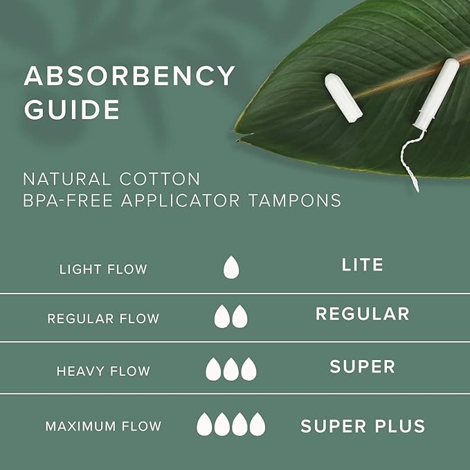 Veeda 100% Natural Cotton Tampons - Super Absorbency with Leak Proof Protection - Compact BPA-Free Applicator - Unscented & Free from Chlorine, Toxin - 16 Count (Pack of 2)