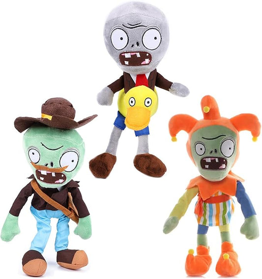 3 PCS Plants and Jester Plush Zombie Sets Toy Postman, 1 2 Stuffed Soft Jester Zombie Doll, Duck Zombies PVZ Plush Figure Doll New
