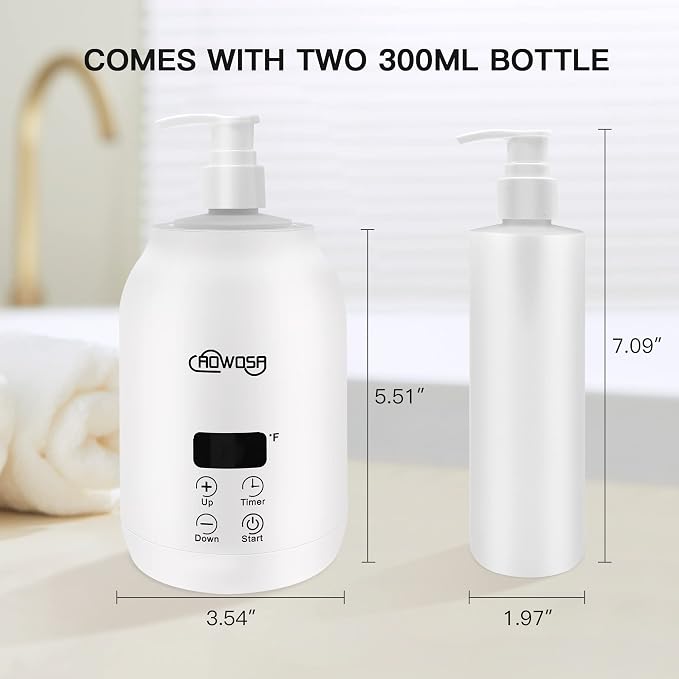 Massage Oil Warmer Bottle Professional Electric Lotion Digital Heater for SPA, Automatic Oil Warmer Heated Oil Lotion Cream for Salon, Barber Shops, Home, with Two Oil Bottle Dispenser (White)