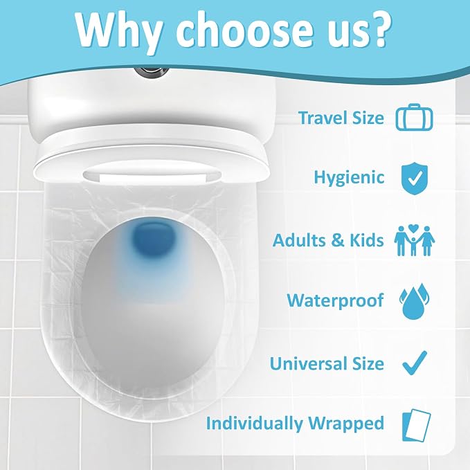 RAINFLOW Disposable Toilet Seat Cover - Plastic Toilet Seat Covers Waterproof Non-Slip Individually Wrapped Friendly Packing For Travel,Potty Training,Pregnant Moms & Adults,60 Pack