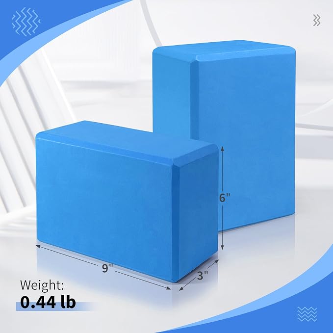 Yoga Blocks 2 Pack, 9"x6"x3" High-Density EVA Foam Yoga Block, Non-Slip Yoga Blocks for Yoga, Pilates Meditation, Stretching and Toning, Supportive, Latex-Free