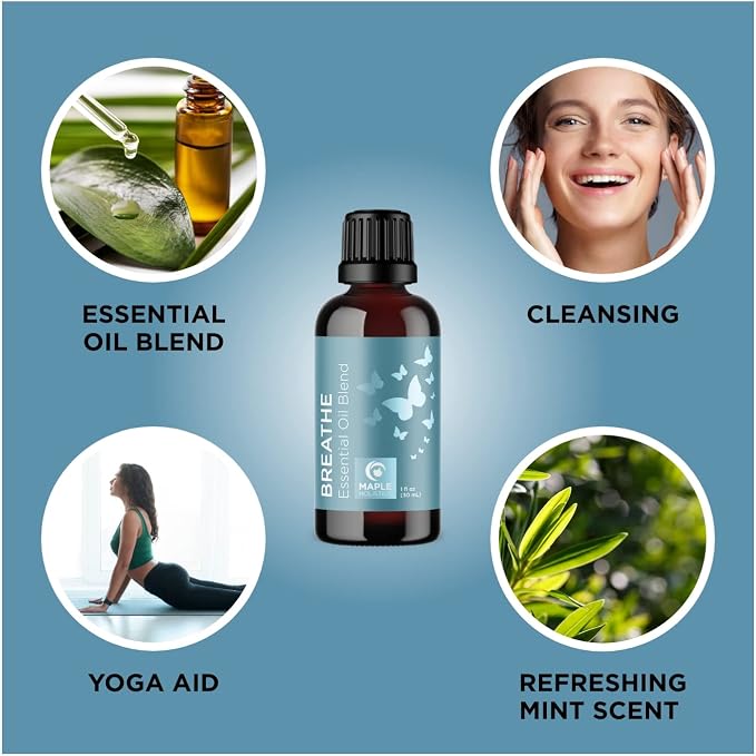 Maple Holistics Essential Oil Set - Breathe Chill and Energize Essential Oil Blends for Diffuser Aromatherapy and Baths - Relaxing Essential Oils for Diffusers for Home