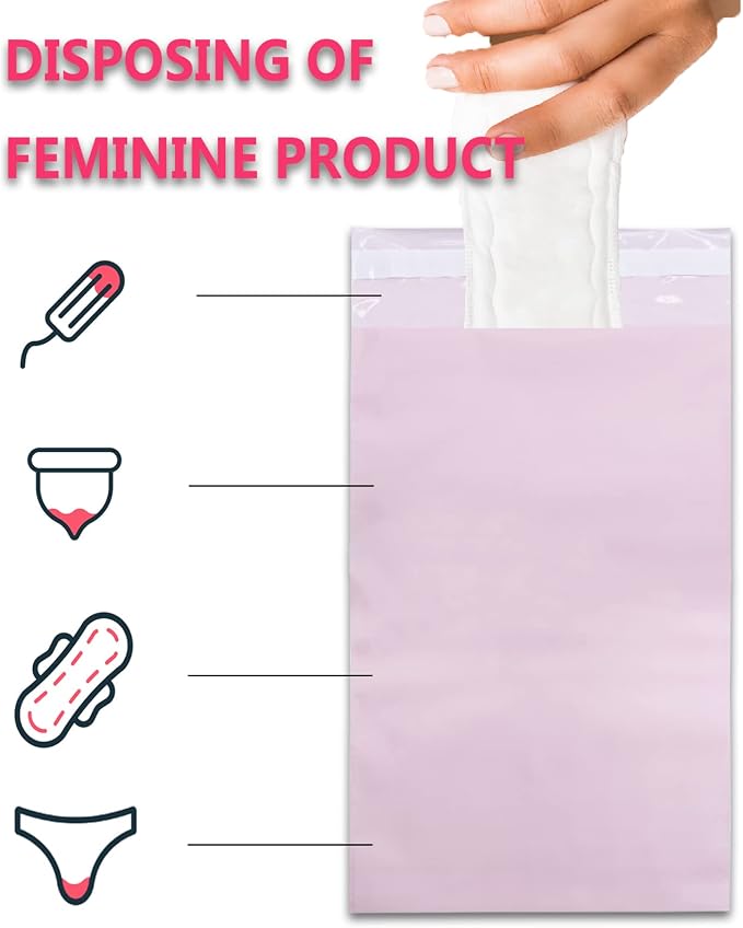 Sanitary Napkin Disposal Bags - Block Odors, Great Adhesion, Feminine Hygiene Disposal Bags for Tampons and Pads Pink 100Pcs