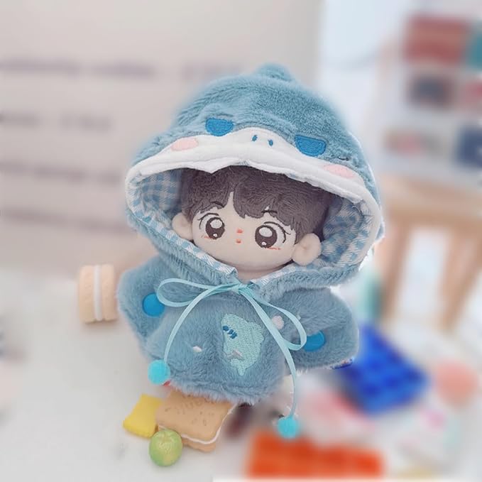 niannyyhouse 10cm-15cm Plush Doll Clothes Shark Puppy Bunny Cape Compatible with 17cm Labubu Doll (Blue)