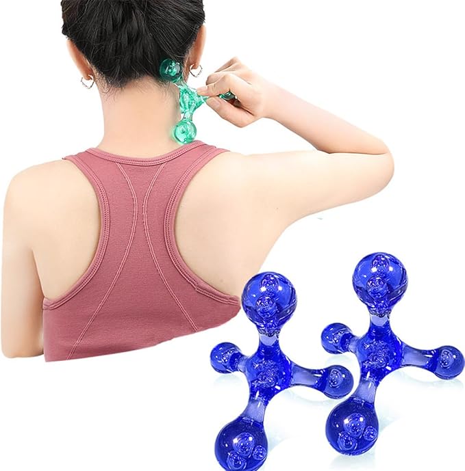 Manual Trigger Point Massage Tool, 2 Pcs 4 Knob Massager Deep Tissue Manual Massager Pressure Point Palm Massage Tool Handheld Back Massagers for Muscle Pain Stress Relief (Blue)