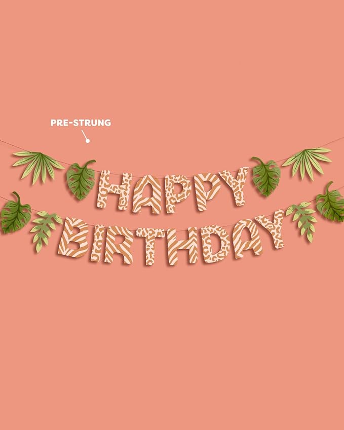 xo, Fetti Safari Happy Birthday Banner, 5 Ft. | Jungle Bday Garland, Kids Party Decoration, Zoo Animal Sign, Rainforest Photoshoot Backdrop