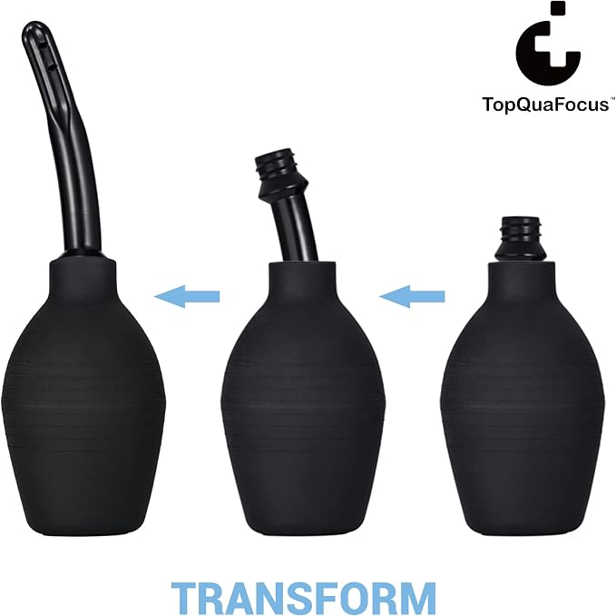 TopQuaFocus 10oz Enema Bulb Douche Bulb for Men or Women Colon Cleaning 4.8' Tip Anal and Vaginal Cleaner(Black)