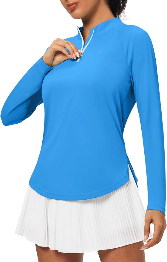 Heathyoga Long Sleeve Workout Tops for Women Golf Shirt UPF 50+ Swim Shirts for Woman UV Sun Protection Quarter Zip Pullover