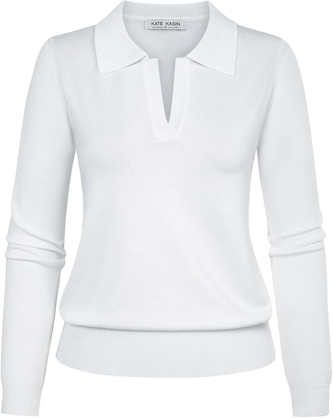 Women's Long Sleeve Classic V Neck Casual Fall Winter Polo Sweater Tops | Basic Collared Knitted Fashion Work Business Formal Daily Wear Versatile Pullover Shirts