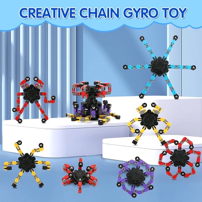 16 Pack Fidget Spinners Deformable Stress Relief Sensory Toy Robot Spinner DIY Mechanical Spiral Twister Creative Chain Gyro Toy for Goodie Bag Stuffers Party Favors Gift Prizes Novely Anxiety Toys