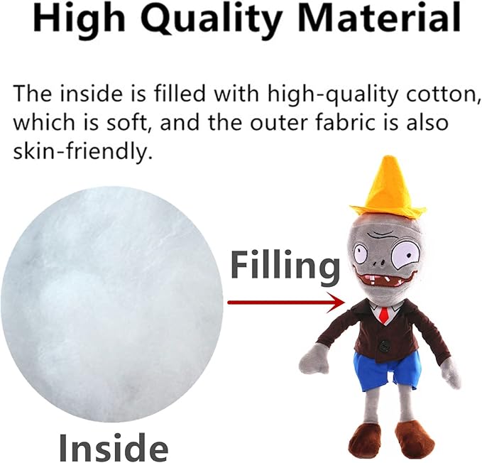 JHESAO 3 PCS Plants and Zombies PVZ Plush Toys - Brown Coat Gatling Peashooter, Ice Peashooter, Conehead Zombies Plushies New