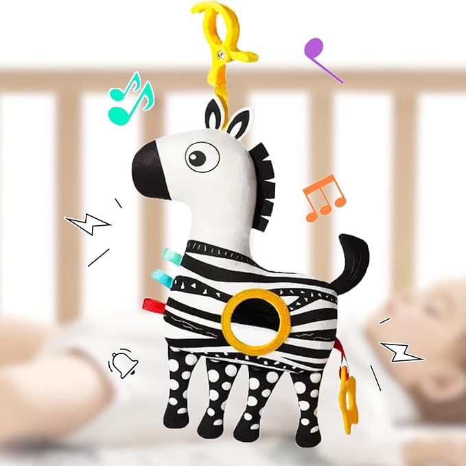 Baby Hanging Toys, Plush Animal Stuffed Sensory Toys for Carseat Stroller Car Seat Crib Play Gym, Baby Toys for 0 3 6 9 12 Months, Baby Boys and Girls Gift (Zebra)