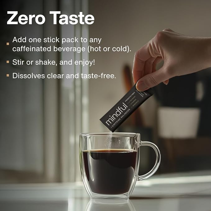 Mindful Tasteless Prebiotic Fiber for Your Coffee - Enhanced with L-Theanine, Magnesium, B Vitamins - Dissolves Clear & Taste-Free - Unflavored, Unsweetened (7 Count)