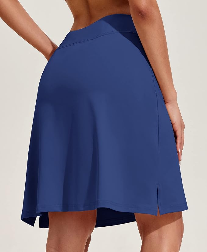 COOrun Women's 20" Knee Length Skirts High Waisted Golf Skorts with Pockets | Soft, Quick Dry, Split Hem, Built-in Shorts, A-line, Modest Skirts, for Golf Athletic Tennis Work Casual