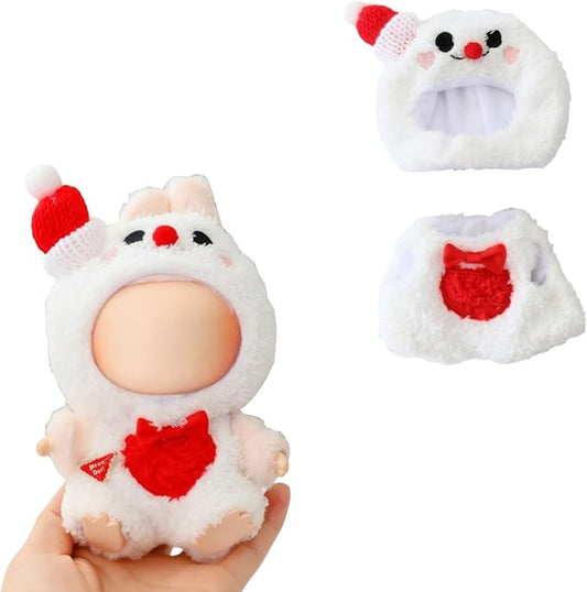 Christmas Hat Clothes for Dolls Accessories, Stylish Kawaii Festive Christmas Snowman Outfit Set 2 Pieces Suitable for 15cm 17cm Doll , Xmas Doll Clothing Set Replacement White