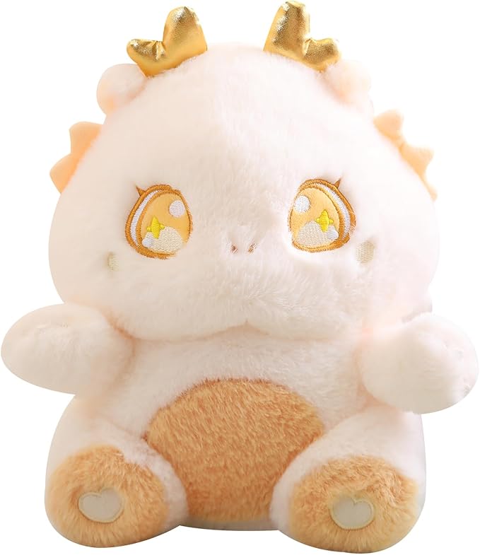 MUPI Cute Dragon Plush Toy Kawaii Stuffed Animals Soft Dinosaur Plush Pillows for Girls Boys Kids Adults, Beige (11 Inch)