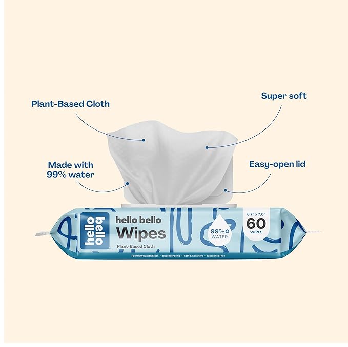 Hello Bello Premium Fragrance-Free Travel Size Baby Wipes, with Chamomile & Aloe Extracts for Sensitive Skin - 1 Resealable Pack = 20 Total Wipes