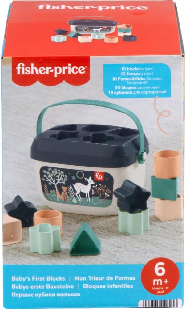 Fisher-Price Baby's First Blocks – Navy Fawn, Set of 10 Blocks for Stacking and Sorting Play for Infants Ages 6 Months and Older (Amazon Exclusive)