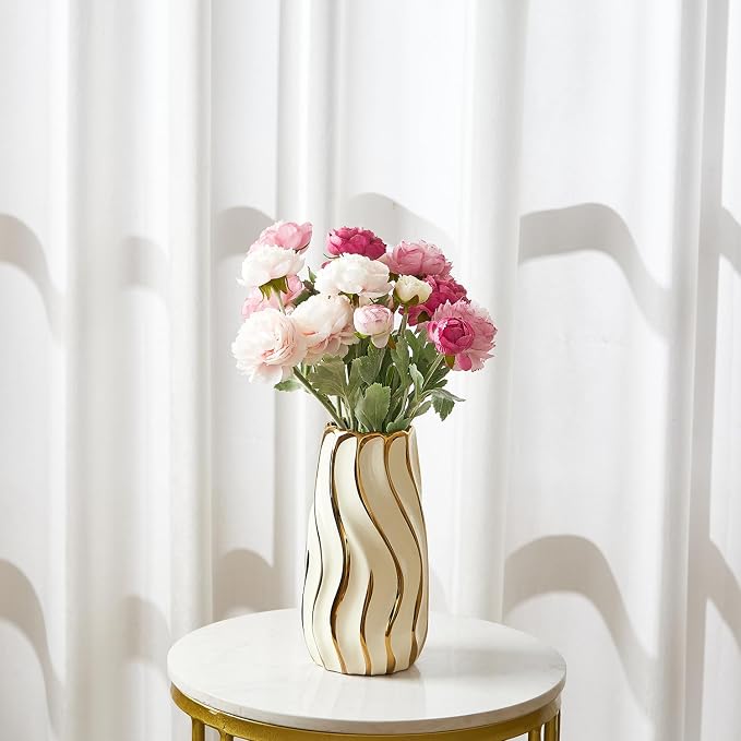 Ceramic Vase for Home Decor,Decorative Flower Vase, Vertical Stripe Ceramic Vases for Home Décor, Bedroom, Office, Living Room, Bathroom, Tabletop Decor, Centerpiece Table Decorations (Cream)