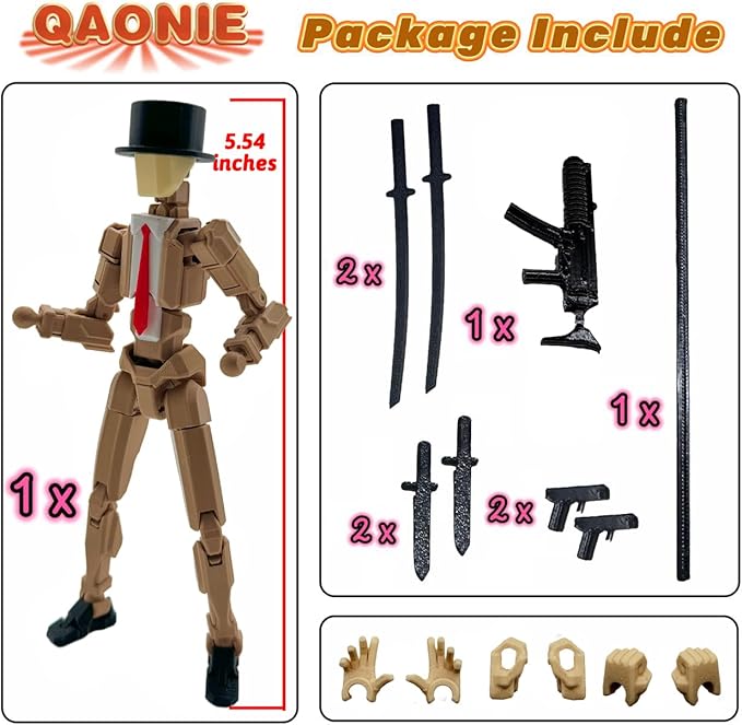 3D Printed 5.54-inch Multi-Jointed Action Figures Dummy13, Full Body Mechanical Movable Toy, Multiple Accessories, Hand Painted Figure, Desk Decoration, Creative Gifts (Gentleman Apricot)