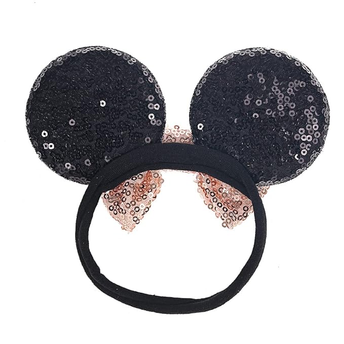 JIAHANG Mouse Ears Sequin Bow Nylon Hairband, Hair Bow Nylon Headband, Soft Elastic Headwear for Baby Girl Newborn Toddler, kids, Party Supplies