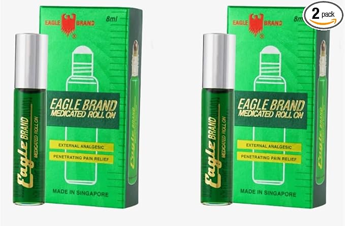 2 Packs - Green Roll On Essential Oil - 2 Chai Dau LAN Xanh Con O - 8 mL per Bottle with 2 Bottles per Order - Product of Singapore