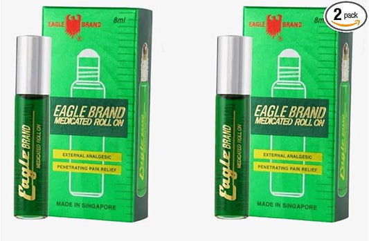 2 Packs - Green Roll On Essential Oil - 2 Chai Dau LAN Xanh Con O - 8 mL per Bottle with 2 Bottles per Order - Product of Singapore