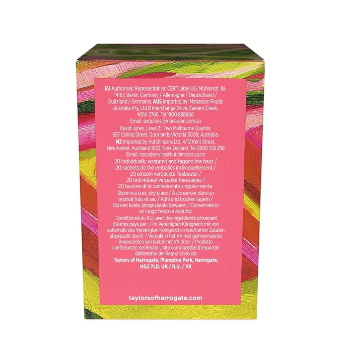 Taylors of Harrogate Sweet Rhubarb, Herbal Tea, Individually Wrapped Bags, 20 Count (Pack of 1), Vibrant, Refreshing and Sweet, Caffeine-Free, Enjoy Hot or Iced, 20 Teabags