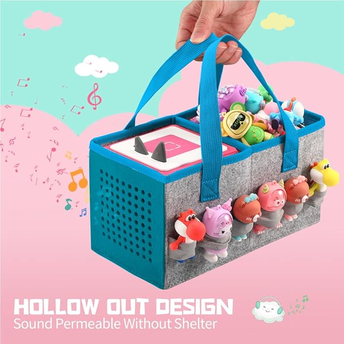 PISOSN Carrying Case for Toniebox Starter Set and Tonies Figurines, Travel Felt Cloth Musical Toy Folding Bag for Toniebox 2 & Accessories (Blue)