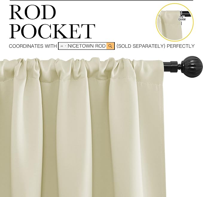 NICETOWN Kitchen Curtains, Short Blackout Curtains & Drapes, Home Decoration Privacy Thermal Insulated Curtains for Unicorn Theam Room (Beige, 34" Wide, 54" Long, 2 PCs)
