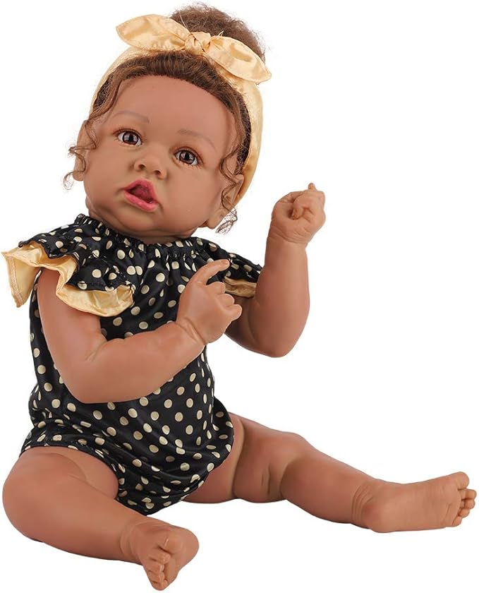 HOOMAI Lifelike Reborn Baby Dolls with Soft Body African American Realistic Girl Doll 22.8 Inch Best Birthday Gift Set