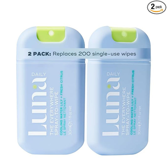 Luna Daily The Everywhere Spray-to-Wipe | Citrus + Water Lily, 1 Fl Oz (2 Pack)