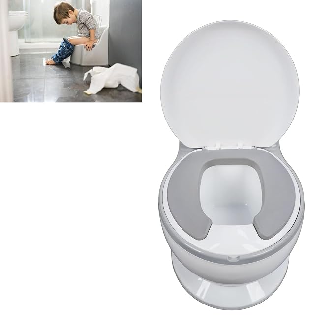 Adjustable Portable Kids Potty Training Seat, Ergonomic and Safe Children's Toilet with Removable Potty Pot, Comfortable Non Slip Design for Home and Travel(Grey)