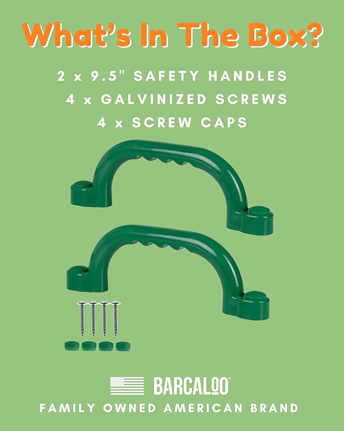 Playground Safety Handles - Outdoor Green Grab Handle Bars, Tree House Accessories, for Backyard Playset and Playground Equipment Replacement Safety Parts for Monkey Bars, Jungle Gym, and More