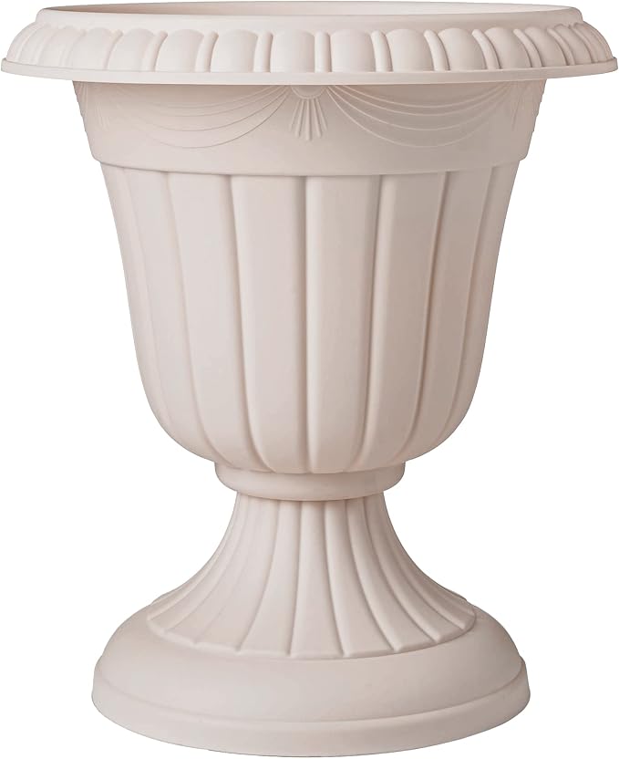 Arcadia Garden Products PL00TP Classic Traditional Plastic Urn Planter, 16" x 18", Taupe