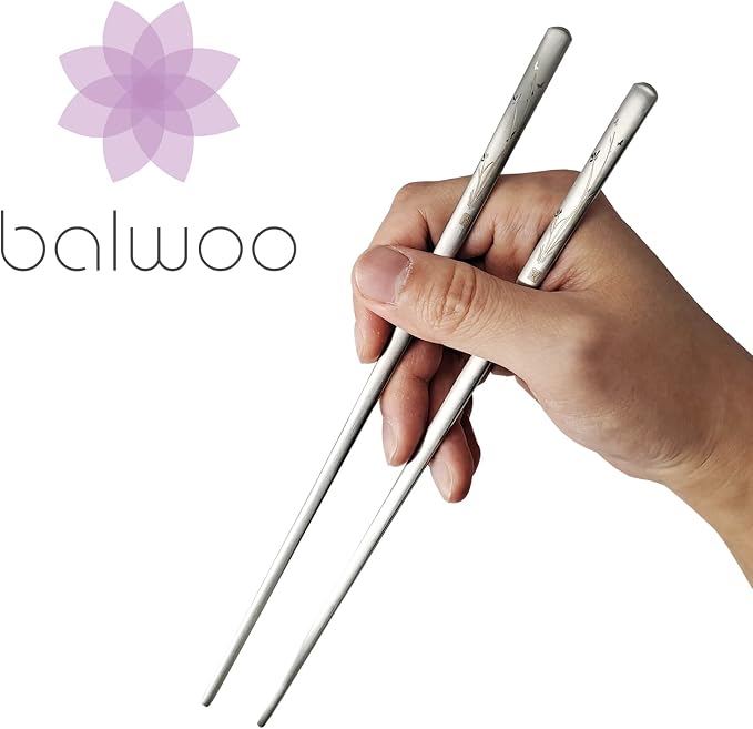 [1 Set] [Made in Korea] Orchid Design Korean Style Sticky Rice Spoon Chopsticks Set Silverware Set 304 Stainless Steel Cutlery Set Soup Spoon Ramen Chopsticks Flatware (1 Set)