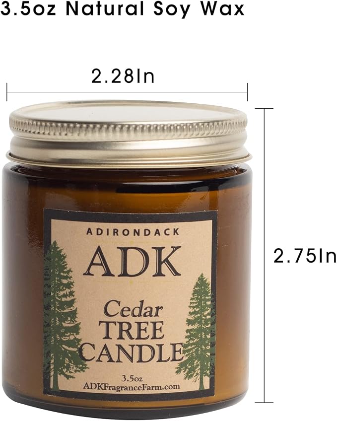 ADK Cedar Scented Candle, 3.5 Oz Aromatherapy Candle, Proudly Poured in The USA, Natural Wax for Relaxation and Home Décor, for Gift, Kitchen, and Living Spaces