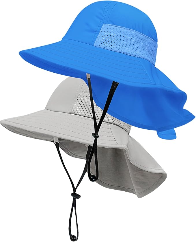 Toddler Baby Sun Hat Kids Summer Beach Essentials Adjustable Beach Hats with Bucket Wide Brim for Boys Girls Age 0-14 Years