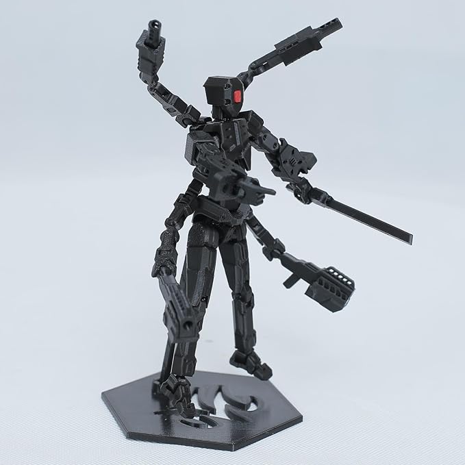 T13 Action Figure Set, 3D Printed Dummy 13, Titan 13 with 6 Arms, T 13 Multi-Jointed Movable, Lucky 13 Robot Desktop Decorations for Game Lovers Toys (Assembly Completed) (Black)