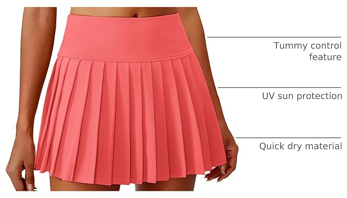 PINSPARK Pleated Tennis Skirts Mini Athletic Golf Skorts with Pocket | 14", High Waist, Lightweight, Quick Dry, Stretchy, Inner Shorts, Sun Protection, Pickleball, Casual, for Women