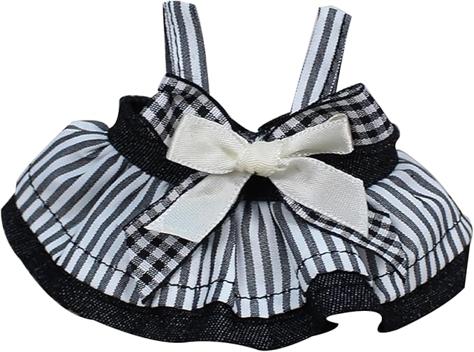 Doll Dress Set for 15-17cm Dolls, Cute Clothes for Dolls. Clothes Accessories for Doll Dress, Cute Miniature Clothes for Bag Charm, Photo Props, and Fashion Display. (Black Striped Dress)