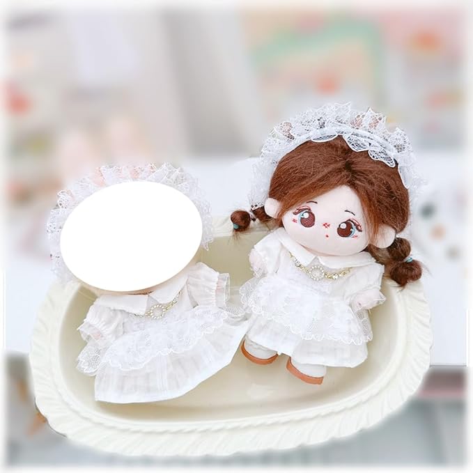 niannyyhouse 10cm-15cm Plush Doll Clothes White Headdress Dress Accessories Compatible with 17cm Labubu Doll