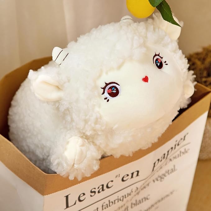 ELAINREN Cuddly Cream Lamb Plushies Dolls Ultra-Soft Big White Sheep Stuffed Animals Pillow Fluffy Curly Sheep Plush Farm Toy Gifts/23.6''