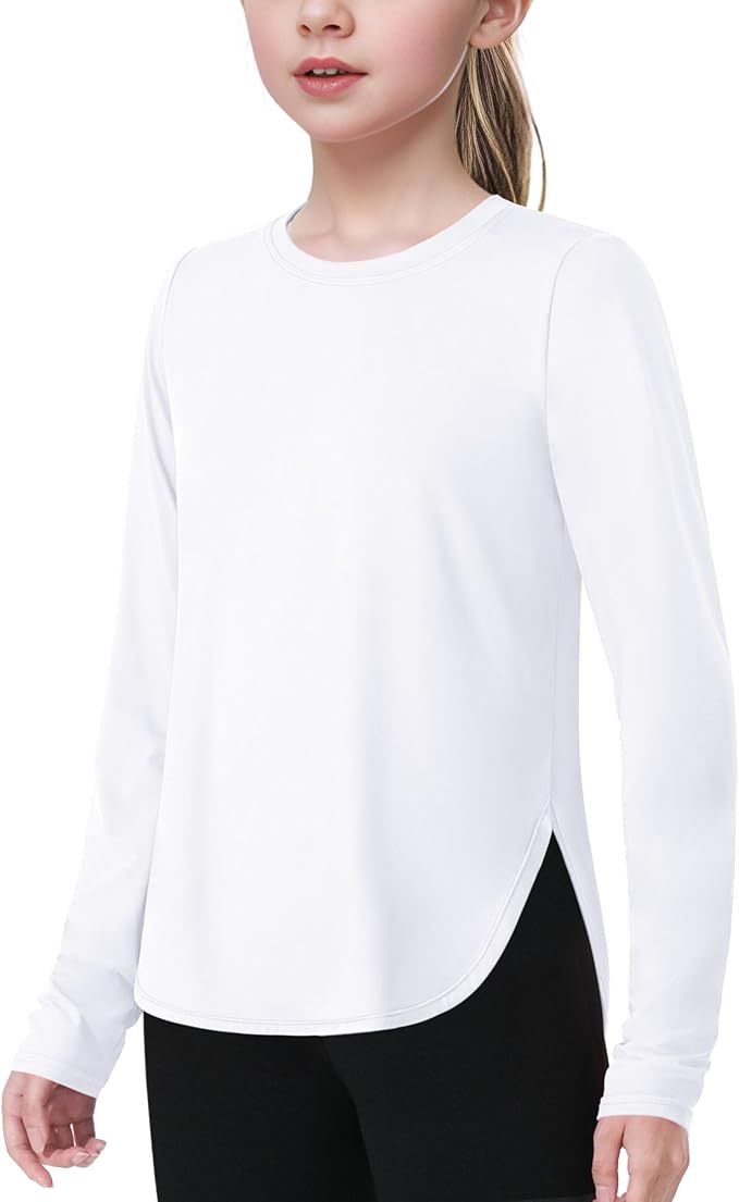 JOCMIC Girls Long Sleeve Shirts Kids Athletic Quick Dry UPF 50+ Sun Shirt Basic Tees for Gym Yoga Tops